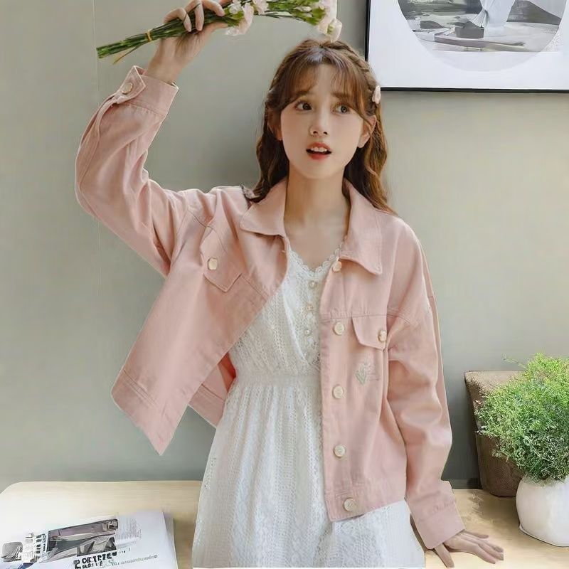 Embroidery Jacket Jeans - Fashion Pink Denim Jacket Women's Spring