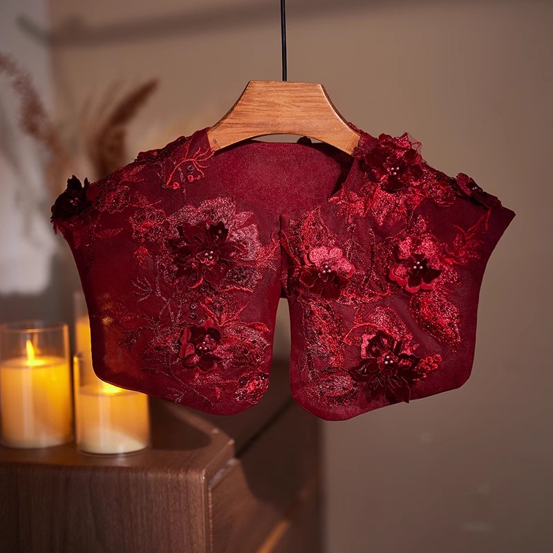 Embroidery Pashmina - Women's Fashion Embroidery Wine Red Lace