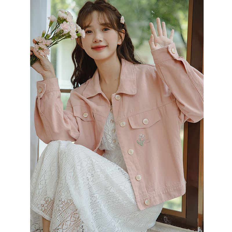 Fashion Pink Denim Jacket Wome - Embroidery Jacket Jeans recension och pris