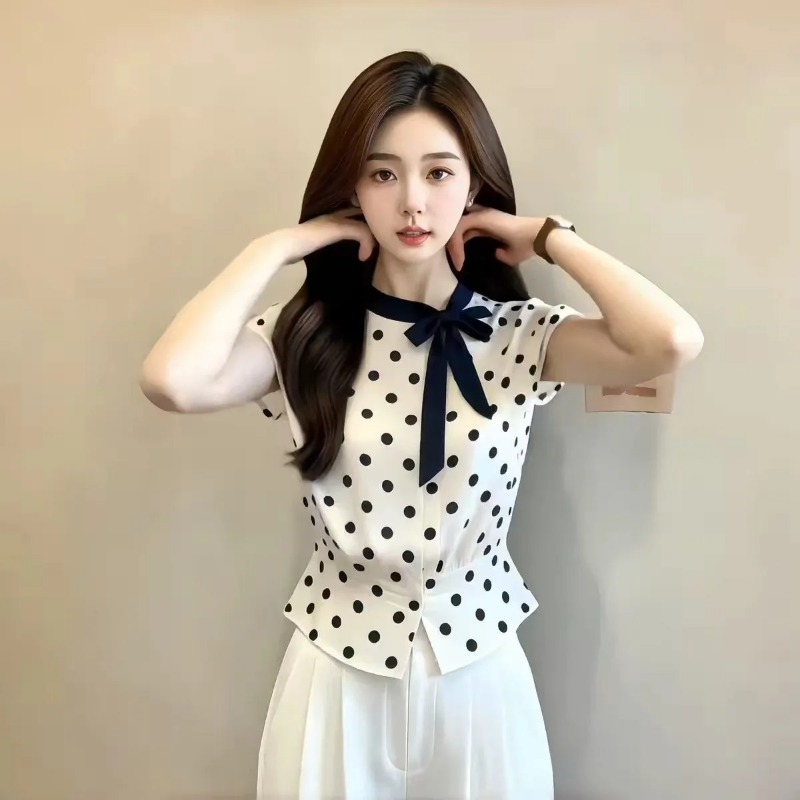 Women Polka Dot Bow Tie Neck C - Embroidery Hat Machine recension och pris
