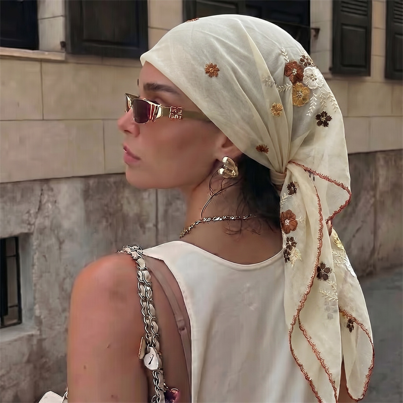 Luxury Sheer Mesh Shawl Floral - Embroidery Hijab recension och pris