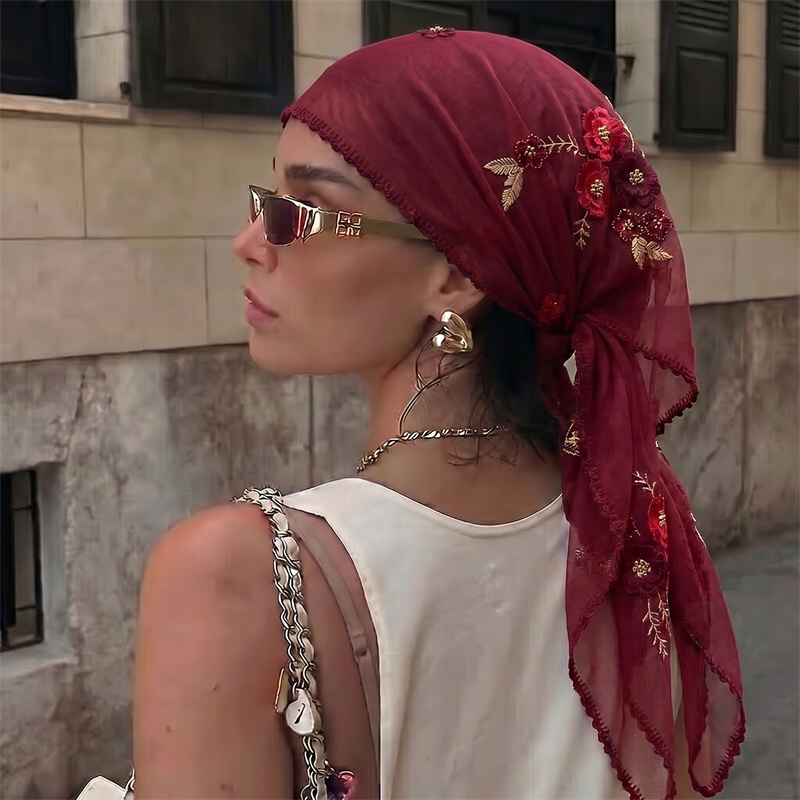 Luxury Sheer Mesh Shawl Floral - Embroidery Hijab recension och pris
