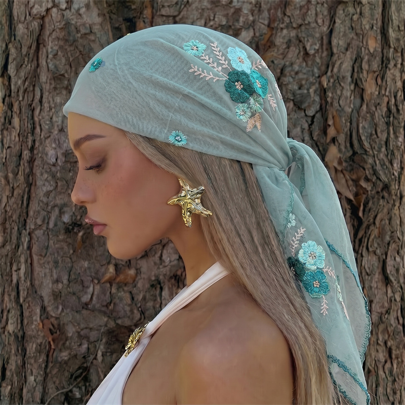 Luxury Sheer Mesh Shawl Floral - Embroidery Hijab recension och pris