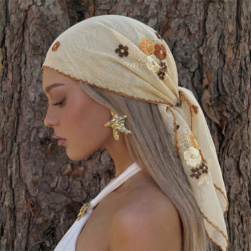 Luxury Sheer Mesh Shawl Floral - Embroidery Hijab recension och pris