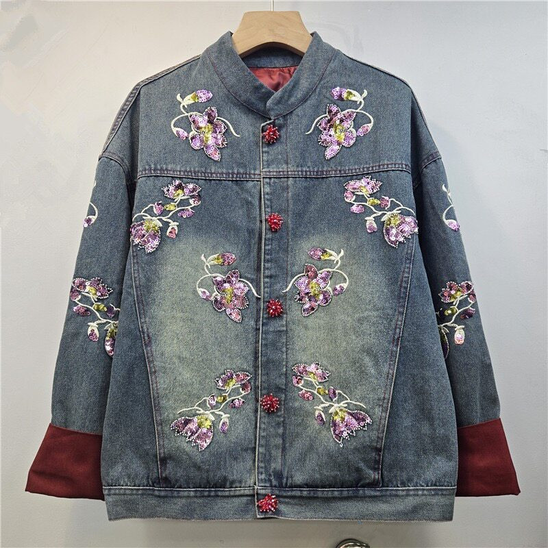 Heavy Work Sequins Flower Embr - Embroidery Jacket Jeans recension och pris