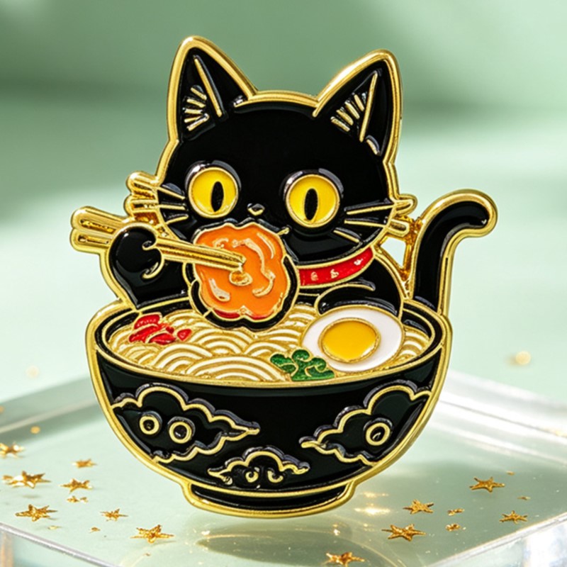 Cute Black Cat Eating Noodles  - Embroidery Garment recension och pris