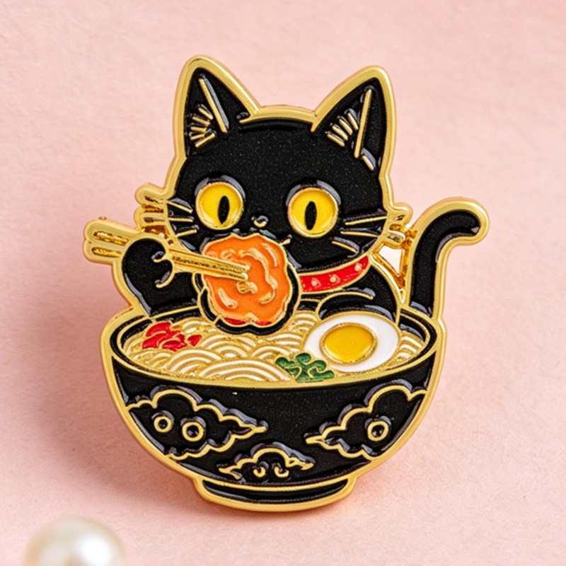 Cute Black Cat Eating Noodles  - Embroidery Garment recension och pris
