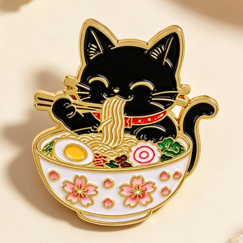 Cute Black Cat Eating Noodles  - Embroidery Garment recension och pris