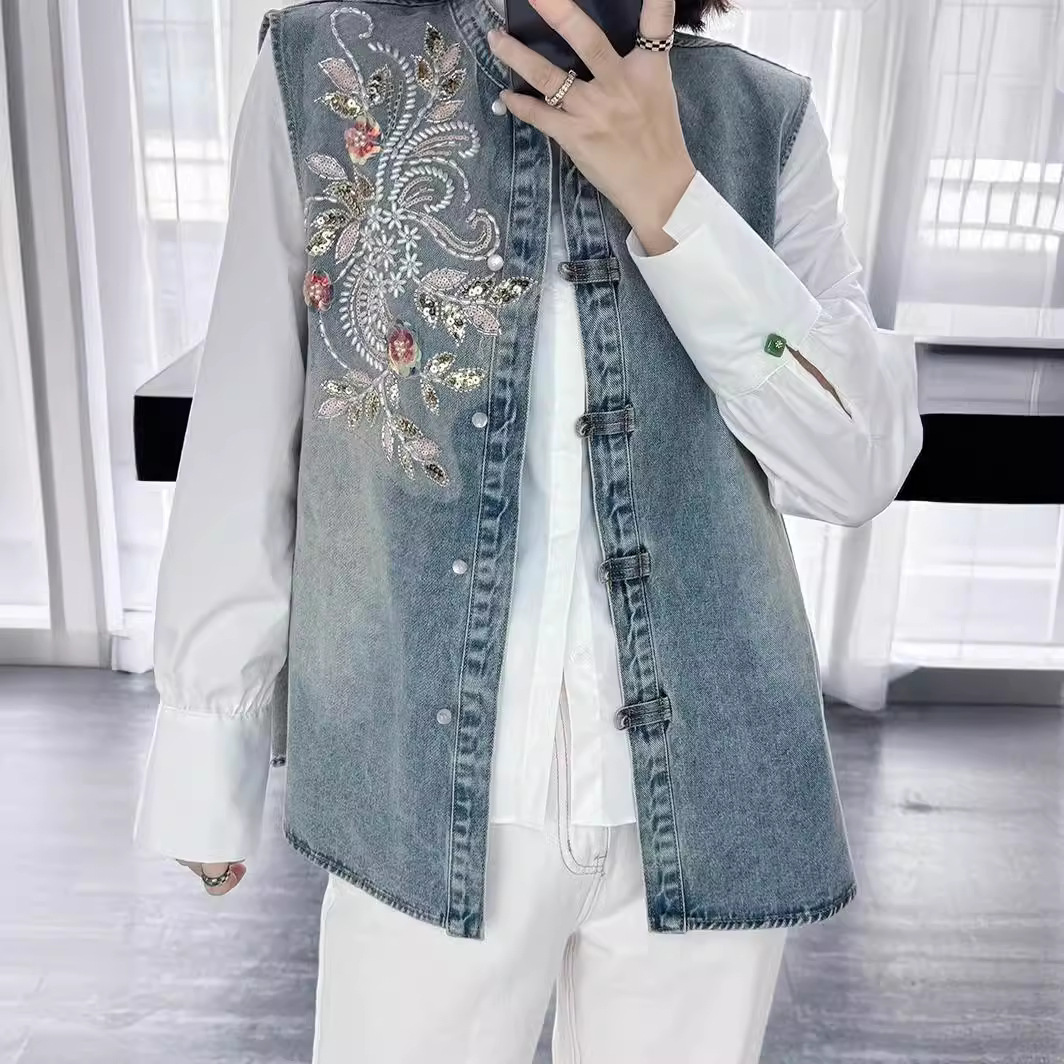 Denim Coats Women Vests Coat R - Embroidery Jacket Jeans recension och pris