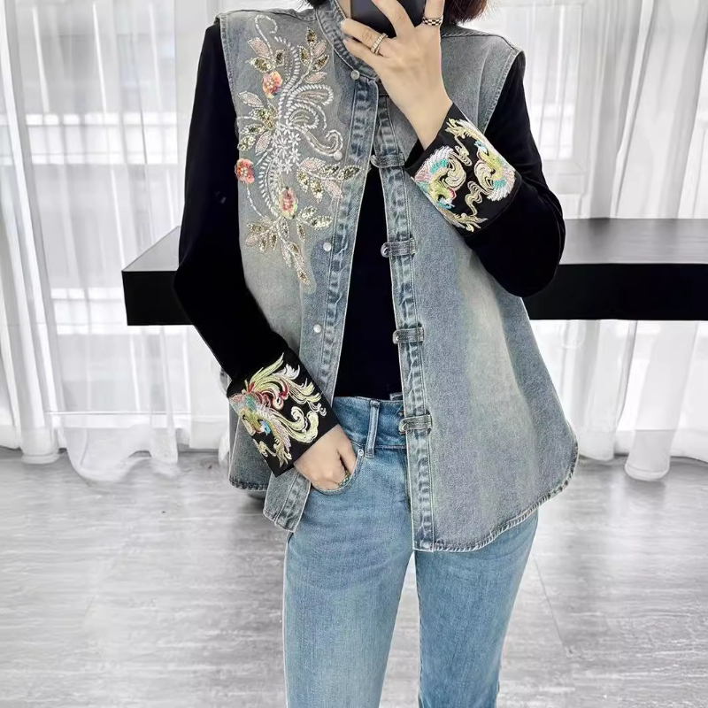 Denim Coats Women Vests Coat R - Embroidery Jacket Jeans recension och pris