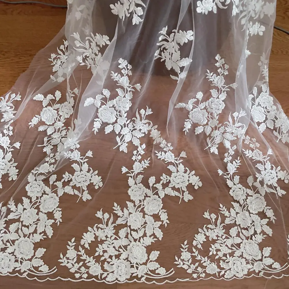 French Embroidered Lace Fabric - Embroidery Flower Pattern recension och pris