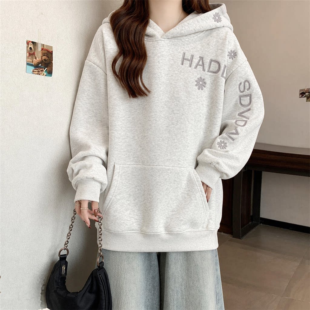Solid Color Women's Hoodie Fas - Embroidery Letter N recension och pris