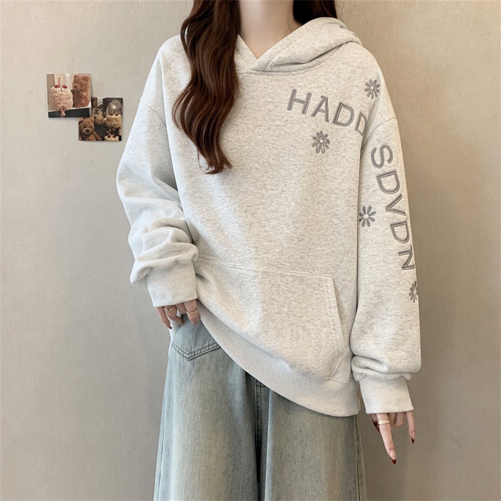 Solid Color Women's Hoodie Fas - Embroidery Letter N recension och pris