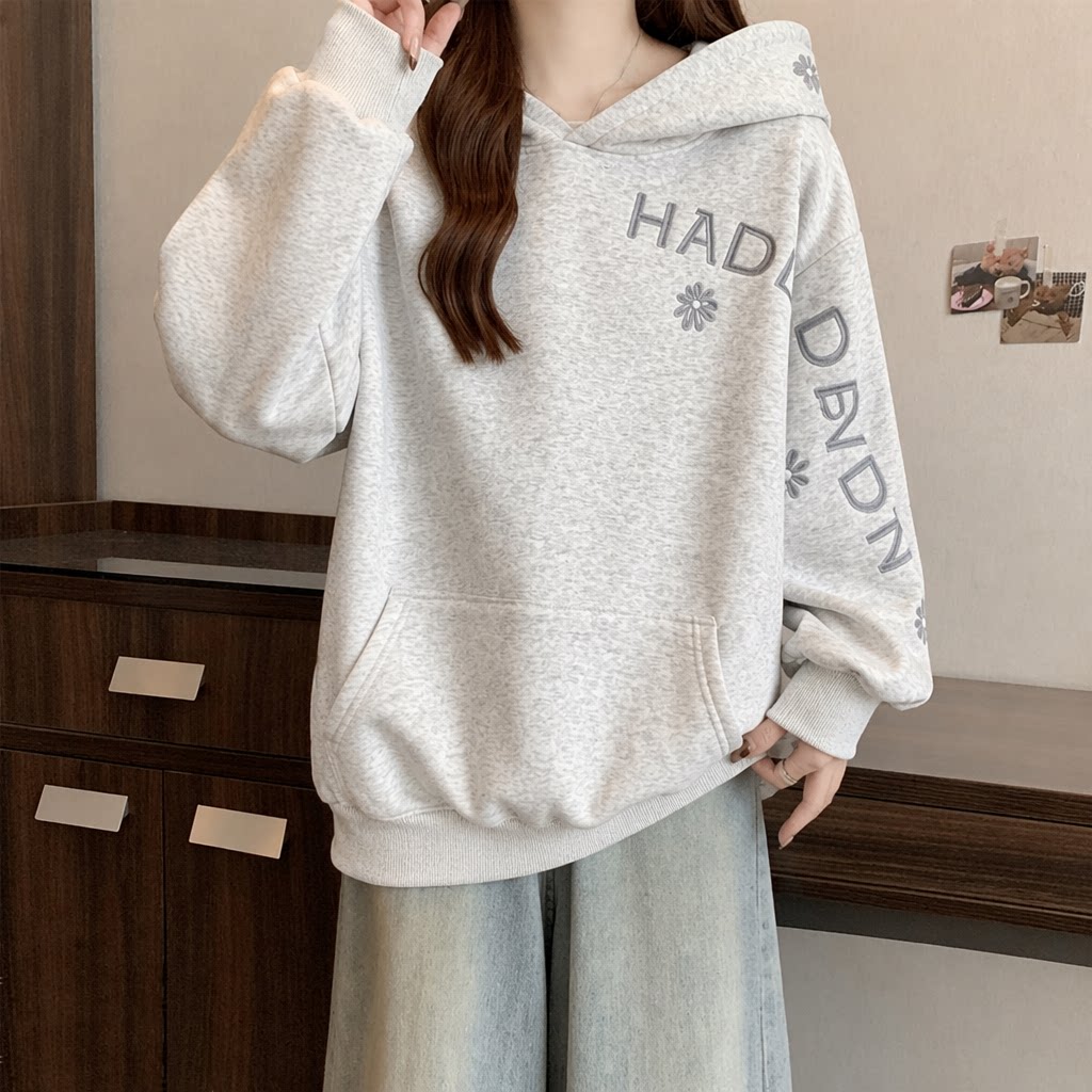 Solid Color Women's Hoodie Fas - Embroidery Letter N recension och pris